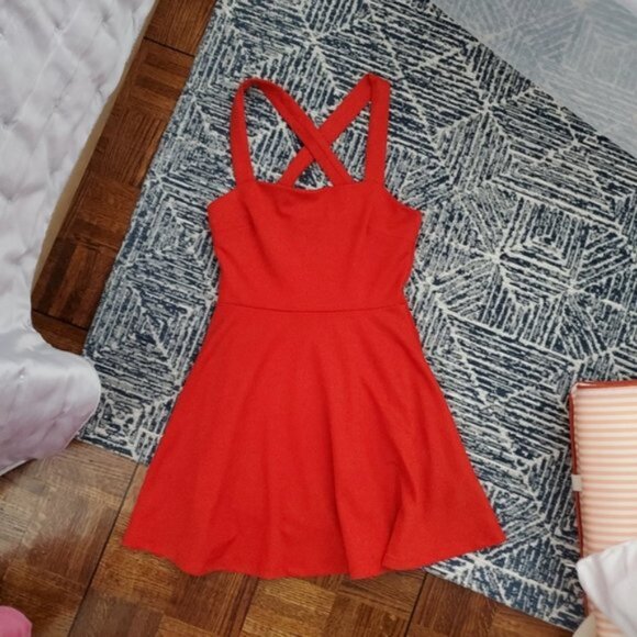 Red Criss Cross Skater Overall Dress - Picture 9 of 14